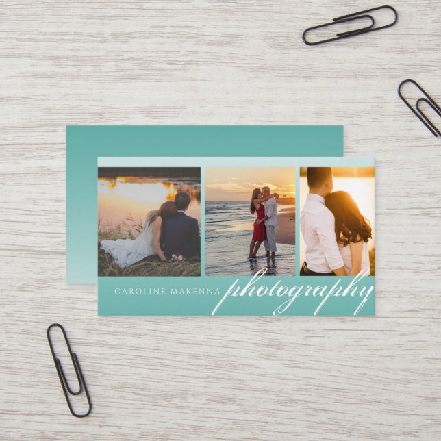 Cartão De Visita Colagem Fotografia do Ombre Azul Verde Teal 3 foto (Frente/Verso In Situ)