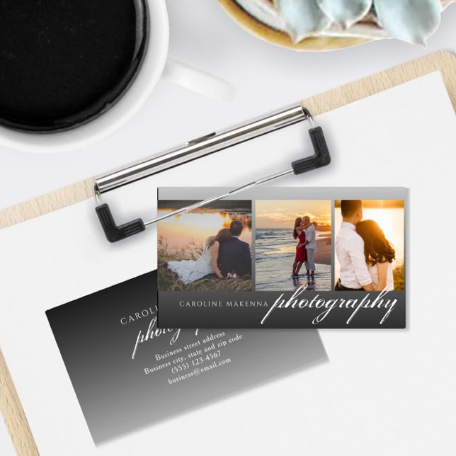 Cartão De Visita Colagem Fotografia do Ombre Preto com 3 fotos (Criador carregado)