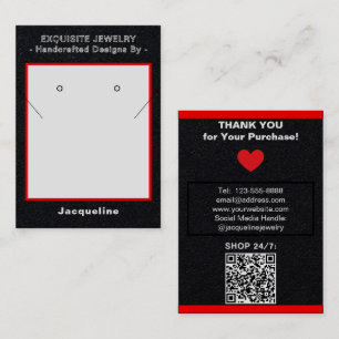 Cartão De Visita Colar com Brincos Preto Vermelho Premium QR