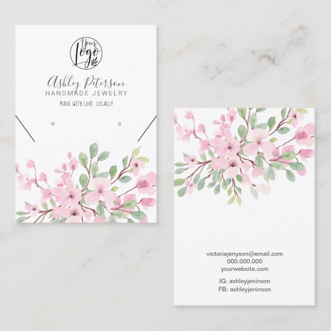 Cartão De Visita Colar de ourivesaria floral rosa-menina (Frente/Verso)