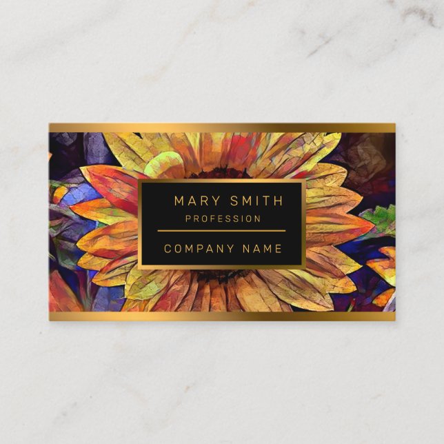 Cartão De Visita Coleção Elegante de Girassol Dourado (Frente)
