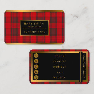 Cartão De Visita Coleção Moderna Tartan da Xadrez Vermelha Tradicio