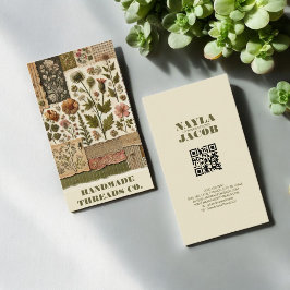 Cartão De Visita Coleta rosa verde e vestuário feito à mão