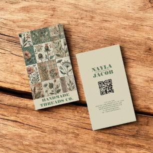 Cartão De Visita Coleta rosa verde e vestuário feito à mão