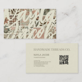 Cartão De Visita Coleta rosa verde e vestuário feito à mão