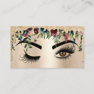 Cartão De Visita Coletor Dourado Floral Makeup Piscar os olhos