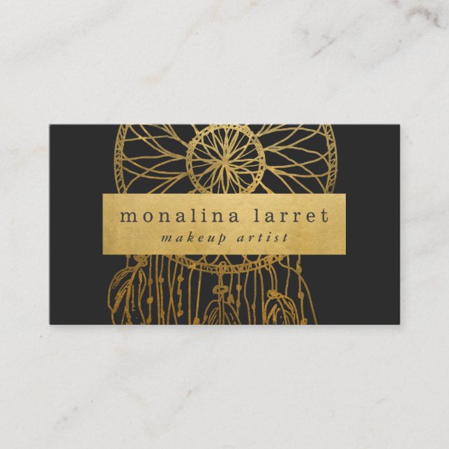 Cartão De Visita Coletor ideal boémio moderno da folha Dourado do (Frente)