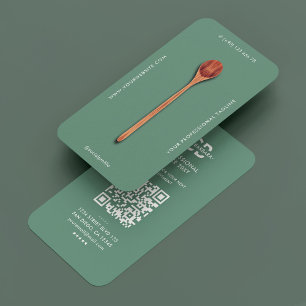 Cartão De Visita Colher de Madeira de Chef Moderno Catering Teal Em