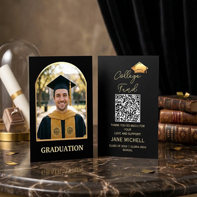 Cartão De Visita College fund Black & Gold Graduation Card (#Graduation2026
#ClassOf2026
#GraduationInvitation
#GraduationParty
#SeniorGraduation
#GradCelebrati)