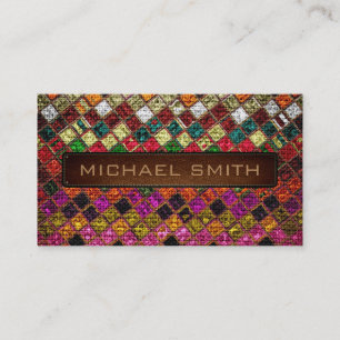 Cartão De Visita Coloração Mosaica Burlap Leather Elegante Olhe #