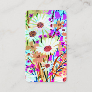 Cartão De Visita Colorida Aquarela Buquê Floral Daisy Botânica
