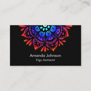 Cartão De Visita Colorida Mandala sobre o Instrutor Black Yoga