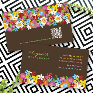 Cartão De Visita Colorido Chic Diversão Caprichoso Flores de Primav
