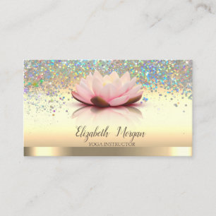 Cartão De Visita Colorido Confete Flor de Lótus Dourada Yoga