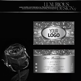 Cartão De Visita Coluna e logotipo Clássicos Silver Glitter Sparkle