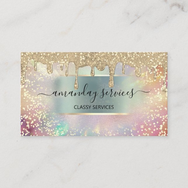 Cartão De Visita Coluna holográfica Rosa Makeup Lashes Unhas Cabelo (Frente)