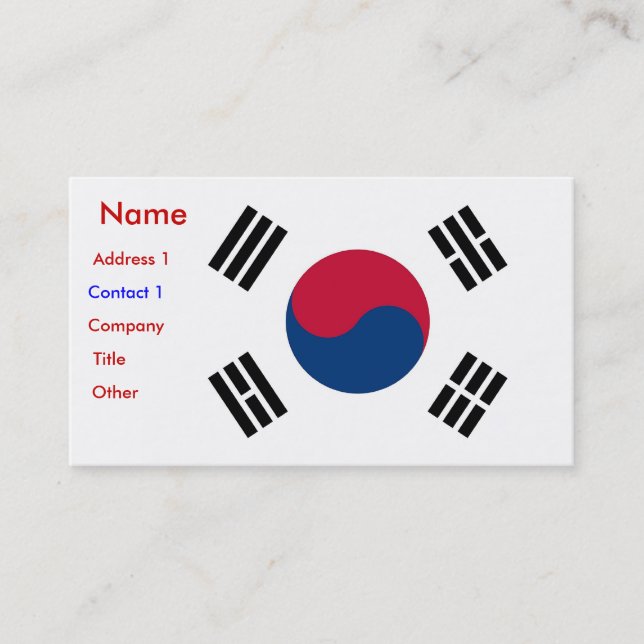 Cartão de visita com bandeira da Coreia do Sul (Frente)