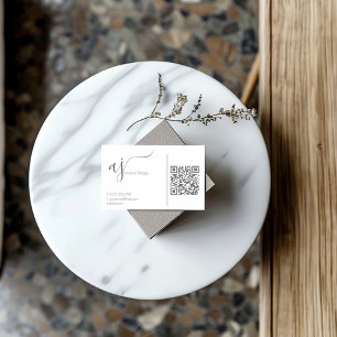 Cartão de visita com código QR cinza e branco com