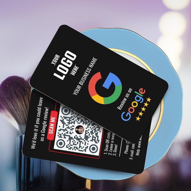 Cartão de Visita com Código QR de Avaliação do Goo (Google Review QR Code Business Card - Black and White )