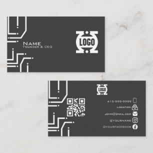 Cartão de Visita com Código QR de Circuito de Tecn