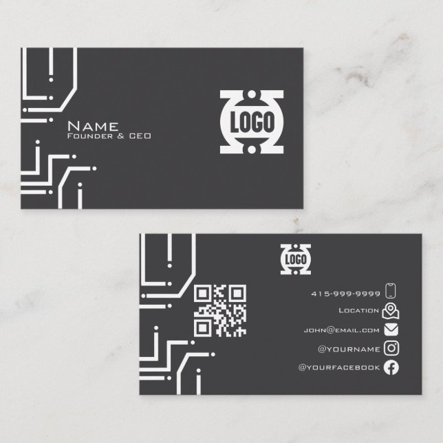 Cartão de Visita com Código QR de Circuito de Tecn (Frente/Verso)