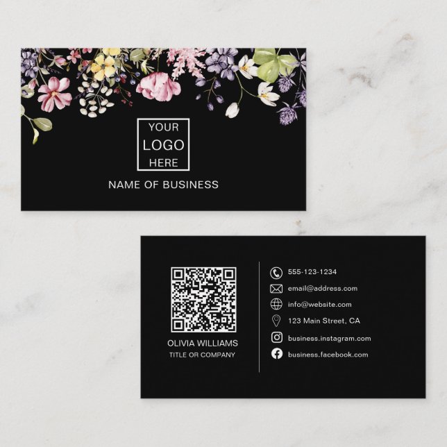 Cartão de Visita com Código QR de Flor Selvagem Íc (Frente/Verso)