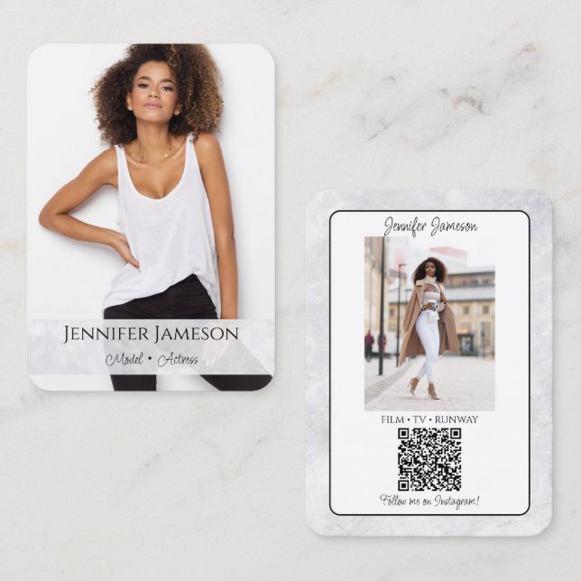 Cartão de Visita com Fundo de Mármore | Código QR (Frente/Verso)
