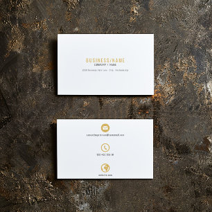 Cartão de visita com ícones em branco e dourado. c