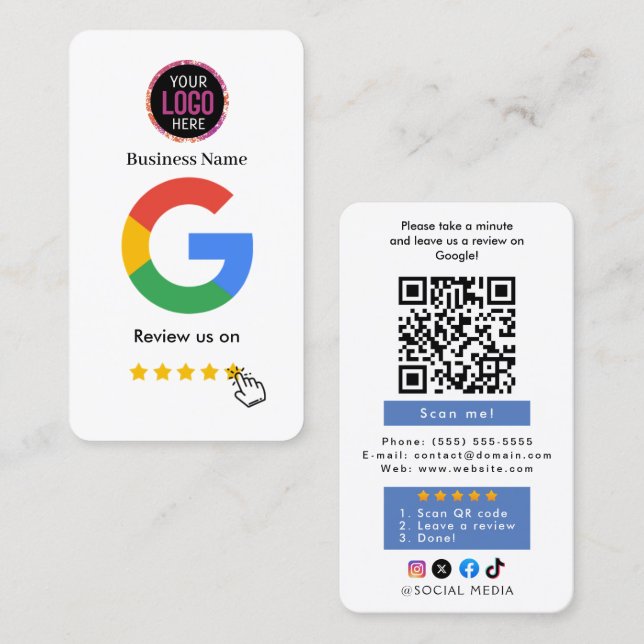 Cartão de Visita com Link de QR Code para Avaliaçã (Frente/Verso)