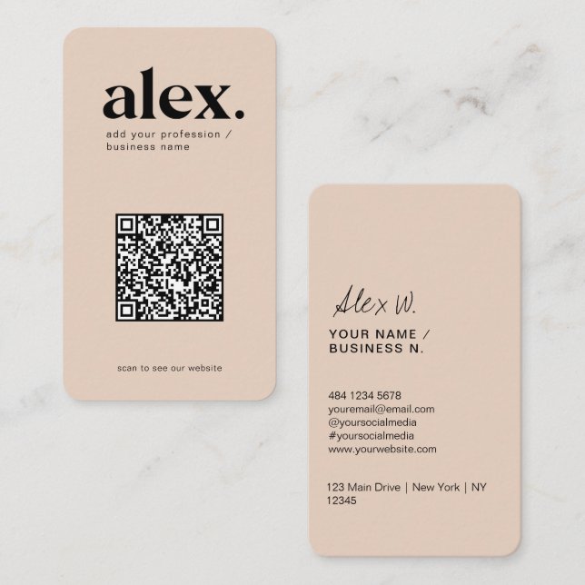 Cartão de Visita com Logo QR Code Rosa Moderno (Frente/Verso)