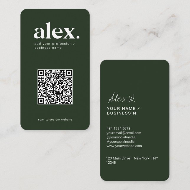 Cartão de Visita com Logo QR Code Verde Escuro Mod (Frente/Verso)