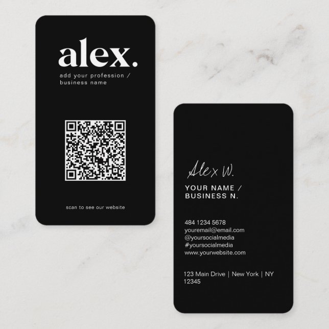Cartão de Visita com Logotipo de Código QR Preto e (Frente/Verso)