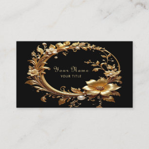 Cartão de Visita com Moldura Floral Dourada Orname