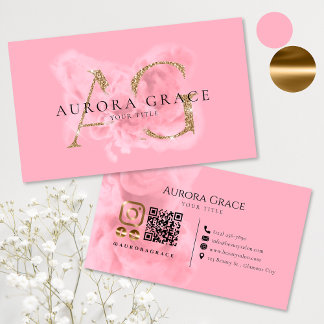 Cartão de Visita com Monograma Gold e Rosa Persona