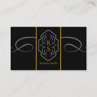 Cartão de Visita com Monograma Preto Elegante a Ou