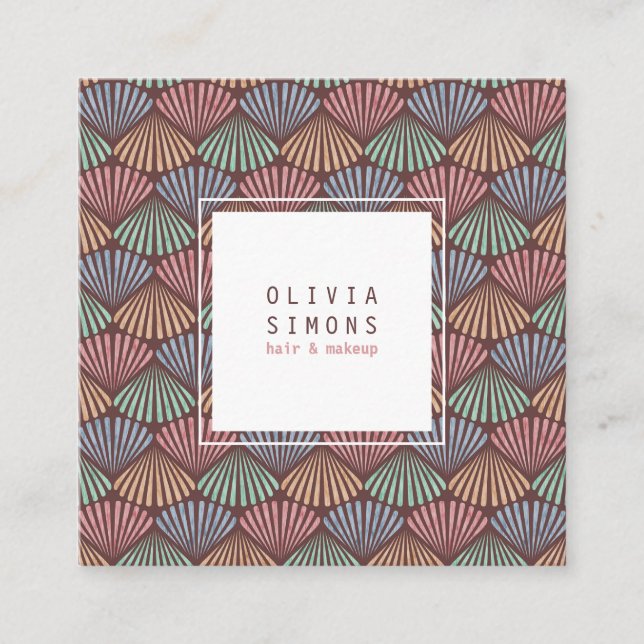 Cartão de visita com padrão de retro-conchas. (Frente)