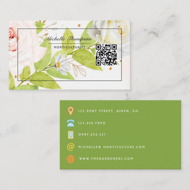 Cartão de Visita com QR Code Floral (Frente/Verso)
