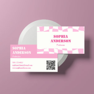 Cartão de visita com Verificação Rosa Moderna com 