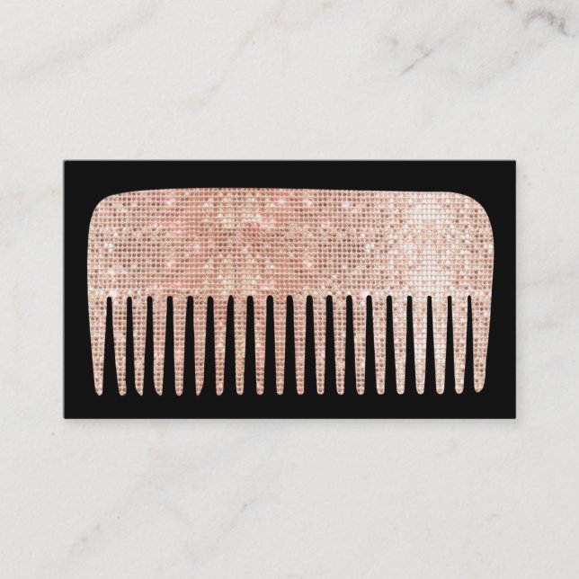 Cartão De Visita Comb Salão Dourado Rosa de Stylist de Cabelo Moder (Frente)