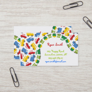 Cartão De Visita Comboio-caminhão com ônibus de transporte colorido