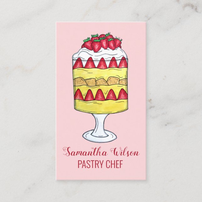 Cartão De Visita Comida Britânica de Fruta de Trifle em Inglês (Frente)