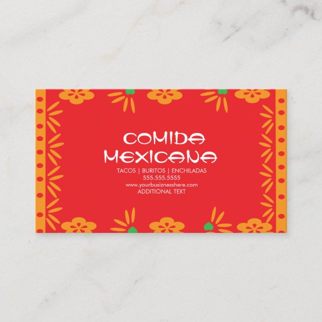 Cartão De Visita Comida Mexicana Caminhão de Alimentação Papel Pica (Frente)