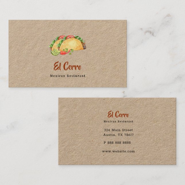 Cartão De Visita Comida mexicana Taco  (Frente/Verso)
