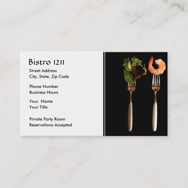 Cartão De Visita Comida no Restaurante do Forks (Frente)