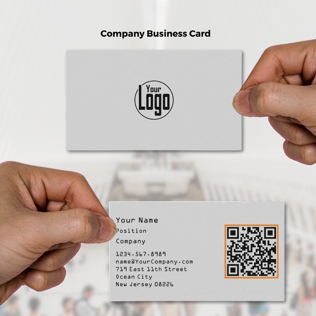 Cartão De Visita Companhia de Acentos Pretos e Laranja de Cinzas Di (Scannable Gray Black & Orange Accents Company Business Card)