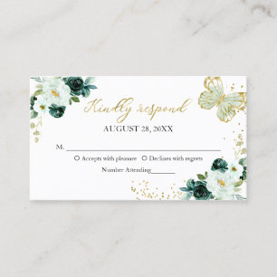 Cartão De Visita Compartimento RSVP de Borboleta Floral Verde 16