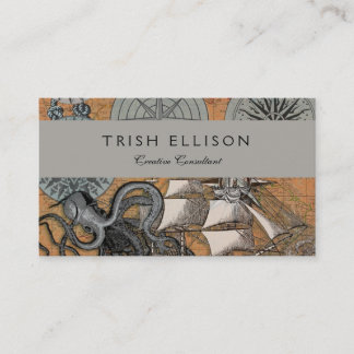 Cartão De Visita Compass Rosa Vintage Navio Octopus Náutico