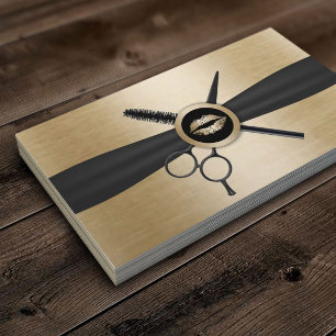 Cartão De Visita Composição & ouro preto moderno dos lábios