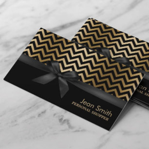 Cartão De Visita Comprador Pessoal Moderno Dourado Chevron Stripes