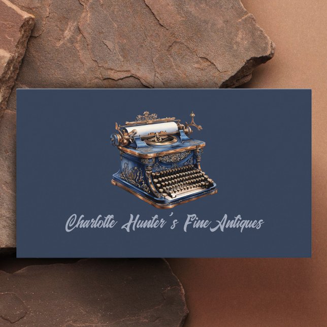 Cartão De Visita Compro antigo, datilografia antiga, ouro e azul (Criador carregado)